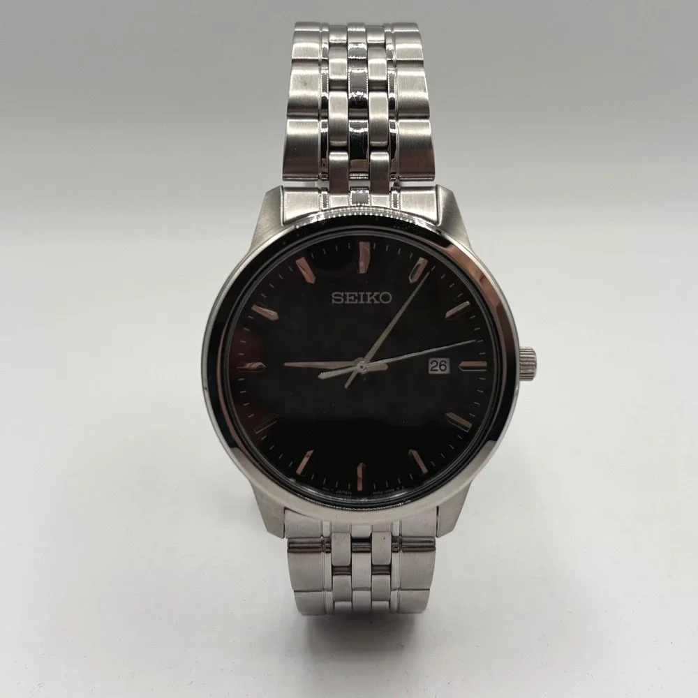 Seiko SUR093 Prime Stainless Steel Black Dial Mens Quartz Watch DEAD BATTERY